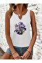 Women's Floral Printed Half V-Neck Sleeveless Regular Fit Casual T-Shirt - 2