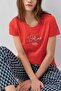 Women's Summer Short Sleeve Pajamas Set – 50% Modal 50% Cotton, Patterned Long Bottom, Printed - 3