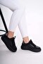 Women's Black Lace-Up Thick Soled Sneakers Sneakers - 3