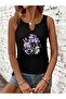 Women's Floral Printed Half V-Neck Sleeveless Regular Fit Casual T-Shirt - 3