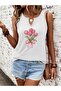 Women's Floral Printed Half V-Neck Sleeveless Regular Fit Casual T-Shirt