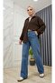 Bürümcük Fabric Hijab Shirt Tunic |   Balon Kol Shirt Collar Oversized Cut - Bitter Brown - 2