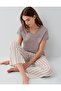 Women's V-Neck Short Sleeve Cotton Modal Pajama Set – Striped Bottom Relaxed Fit