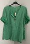 Women's Italian Green Striped 3/4 Sleeve Loose 100% Cotton Blouse Tunic - 2