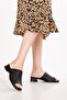 Genuine Leather Short Heeled Daily Perforated Shoes Slipper Ez.1129Al Black - 5
