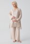 Short Sleeve Striped Buttons Woven Cotton Piece Stretchy Viscose Maternity Dressing Gown Pajama Set