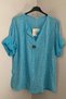 Women's Italian Turquoise Striped 3/4 Sleeve Loose 100% Cotton Blouse Tunic - 2