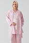 Short Sleeve Striped Buttons Woven Cotton Piece Stretchy Viscose Maternity Dressing Gown Pajama Set - 6