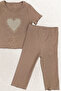 Girl's Stone Embroidered Heart D Patterned a Top and Bottom Set 4-12 Years 12562 - 2