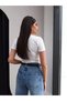 Women's Ribbed Knit Snap Fastener Blouse Ecru 10849-1 - 3