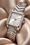 Beige Silver Color Special Design Cord Rectangular Dial Lux Premium Women's Wristwatch - 2