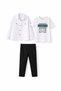 White Long Sleeve Buttoned Shirt and T-Shirt Boys' 3-Piece Pants Set 23756 - 3