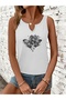 Women's Butterfly Printed Half V-Neck Sleeveless Regular Fit Casual T-Shirt - 2