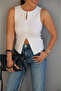 Women's Zip Detail Sleeveless Blouse Ecru 10836