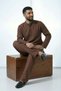 Brown Wide Fit 100% Cotton Muslin Men's Hajj and Umrah Set - Elegant Collar, Long Sleeves, Comfortable - 5
