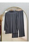Sude Shoulder and Front Stitched Half-Zipper Trousers Set-Mf1845 Anthracite - 7