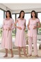 New Season Maternity Pink Summer Design Patterned Short Sleeve Buttoned Dressing Gown Pajama Set Nightgown Set - 3