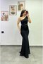 One-Shoulder, One-Shoulder, and Waist-Cut, Accessory Detail Side Waist Pieces, Tulle Piece Buzzy Fabric Evening Dress