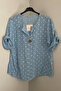 Women's Italian Light Blue Polka Dot Patterned Button Detailed 3/4 Sleeve Loose 100% Cotton Blouse Tunic - 2
