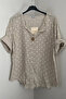 Women's Italian Beige Polka Dot Patterned Button Detailed 3/4 Sleeve Loose 100% Cotton Blouse Tunic - 2