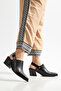 Black Matte Leather Buckled Pin Detail Closed Front Open Back Western Cowboy Sandals Shoes - 5