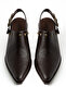 Bitter Brown Matte Leather Buckled Pin Detail Closed Front Open Back Western Cowboy Sandals Shoes - 4
