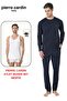 Premium Men's 3-Piece 100% Cotton Long Sleeve Pajama Set Striped Robe Groom Dowry Set Undershirt Boxer Gift - 2