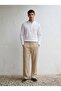 Elastic Waist Straight Leg Wrinkled Beige Trousers