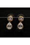 Gold Tone Cushion & Pear Drop Earrings – Double Halo Sparkling Design - 4