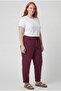 Women's Plus Size Button Detail Sho Fabric Knitted Burgundy Trousers - 3