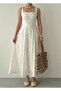 Cinderella British Beige Fabric Pink Floral Embroidered Strap Long Dress - 6