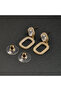 Gold Tone Geometric Drop Earrings – Cushion Stone + Sparkling Oval Frame - 3
