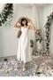 Cinderella British Beige Fabric Pink Floral Embroidered Strap Long Dress - 8