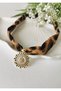 Leopard Printed Piece Scarf Necklace with Zircon Stone and Sun Figure Steel Gold Necklace - 2