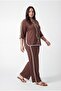 Women's Plus Size Stripe Detail Printed Sho Fabric Brown Tracksuit Set - 3