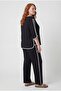 Women's Plus Size Stripe Detail Printed Sho Fabric Black Tracksuit Set - 3