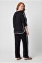 Women's Plus Size Stripe Detail Printed Sho Fabric Black Tracksuit Set - 6