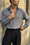 Hive Premium Oversize Men's Light Gray Shirt with Self-Drawn Stripes