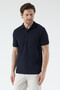 Volfe Men's Navy Blue 100% Cotton Collar Detailed Pique Knitted Stretch Fabric Slim Fit Polo T-Shirt