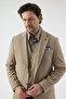 Pique Men's Beige Poly Viscose Fabric Knitted Jacket+Pants+ Vest Set Slim Fit Suit - 2