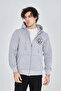 Men's 3-thread cotton zip-up hoodie with kangaroo pocket and print - grey - 7