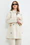Floral Embroidered Trench Coat with Elastic Waist - 7