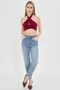 Women's Blue Tint Washed Slim Mom Jean Pants – High Waist Lycra Stretch Denim - 2