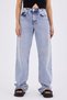 Women's Blue Random Wash Loose Fit Jean Trousers – High Waist Comfortable Fit Wide Leg 100% Cotton Denim - 2