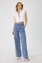 Women's Blue Snow Wash Lycra Wide Leg Jean Trousers – High Waist, Loose Leg, Stretchy, Long Length Denim, No Back Pockets - 5