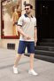 Painted Gray 100% Cotton Piece Polo Collar Shorts T-Shirt Set E7358 - 6