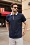 Navy Blue 100% Cotton Piece Polo Collar Shorts T-Shirt Set E7358 - 5