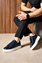 Veltor Genuine Leather Navy Blue Men's White Sole Lace-Up Casual Sneakers - 4