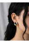 Gold Beveled Stone Earrings Modern Stylish Minimal Round Design Women's Steel Earrings - 3