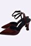 Burgundy Pointed Toe Ankle Strap Heeled Shoes - 3